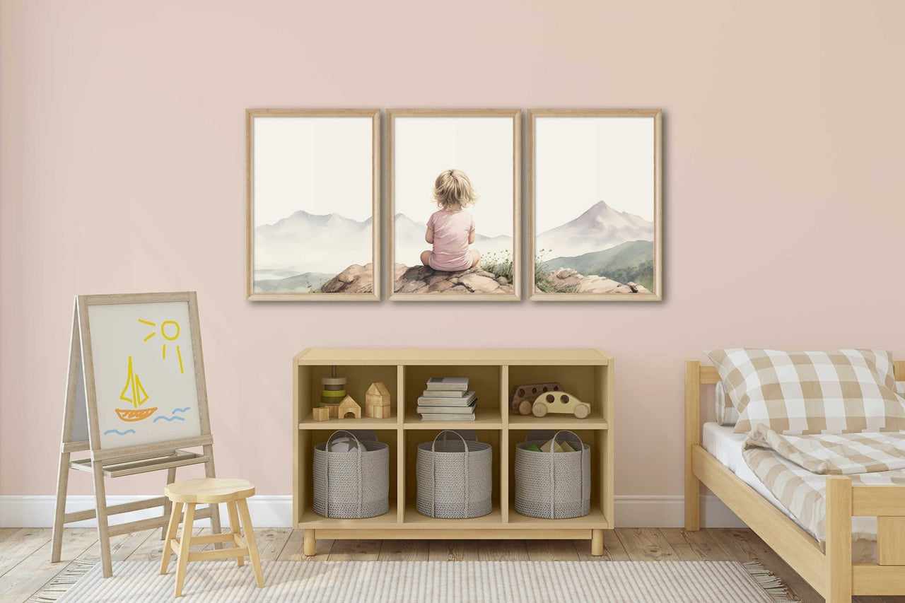 Mountain Wall Art – Adventure Nursery Decor for Girls Room • Set of 3