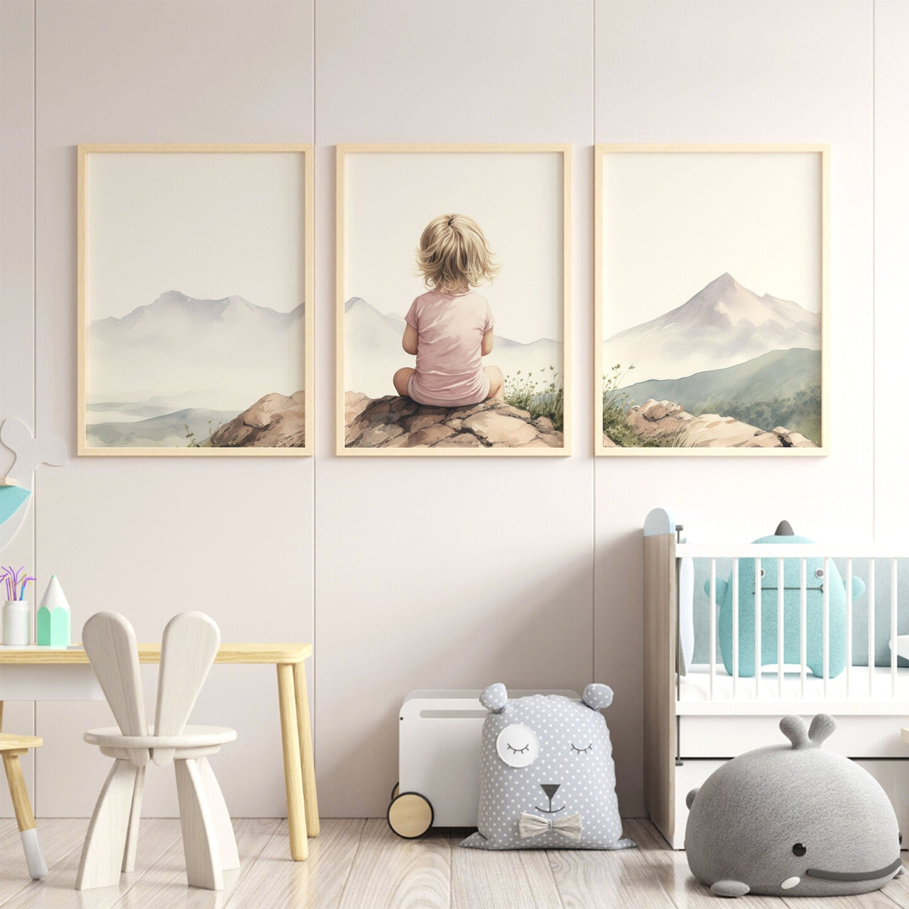 Mountain Wall Art – Adventure Nursery Decor for Girls Room • Set of 3