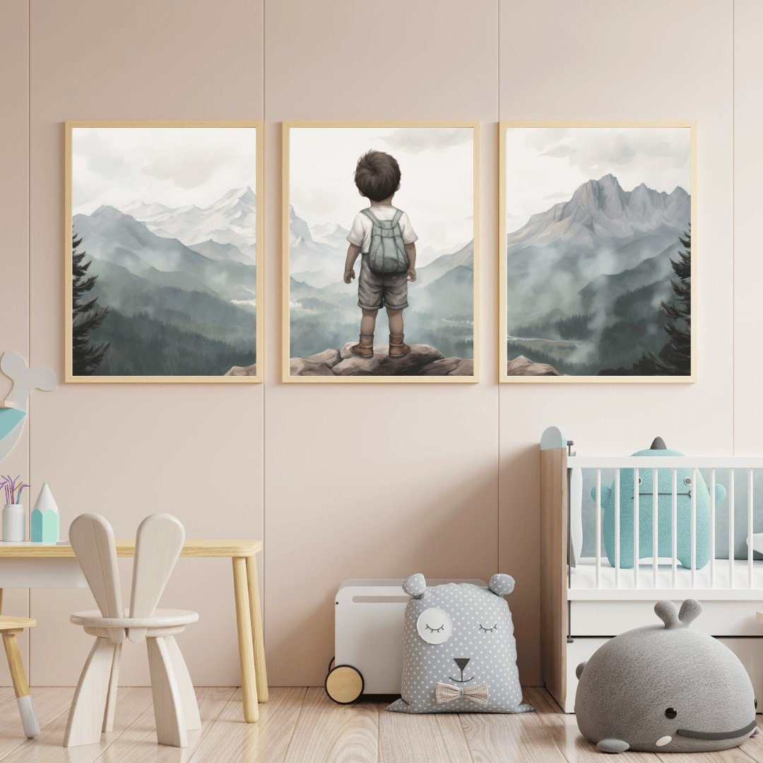 Adventure Wall Art – Nature Boys Room Decor • Set of 3
