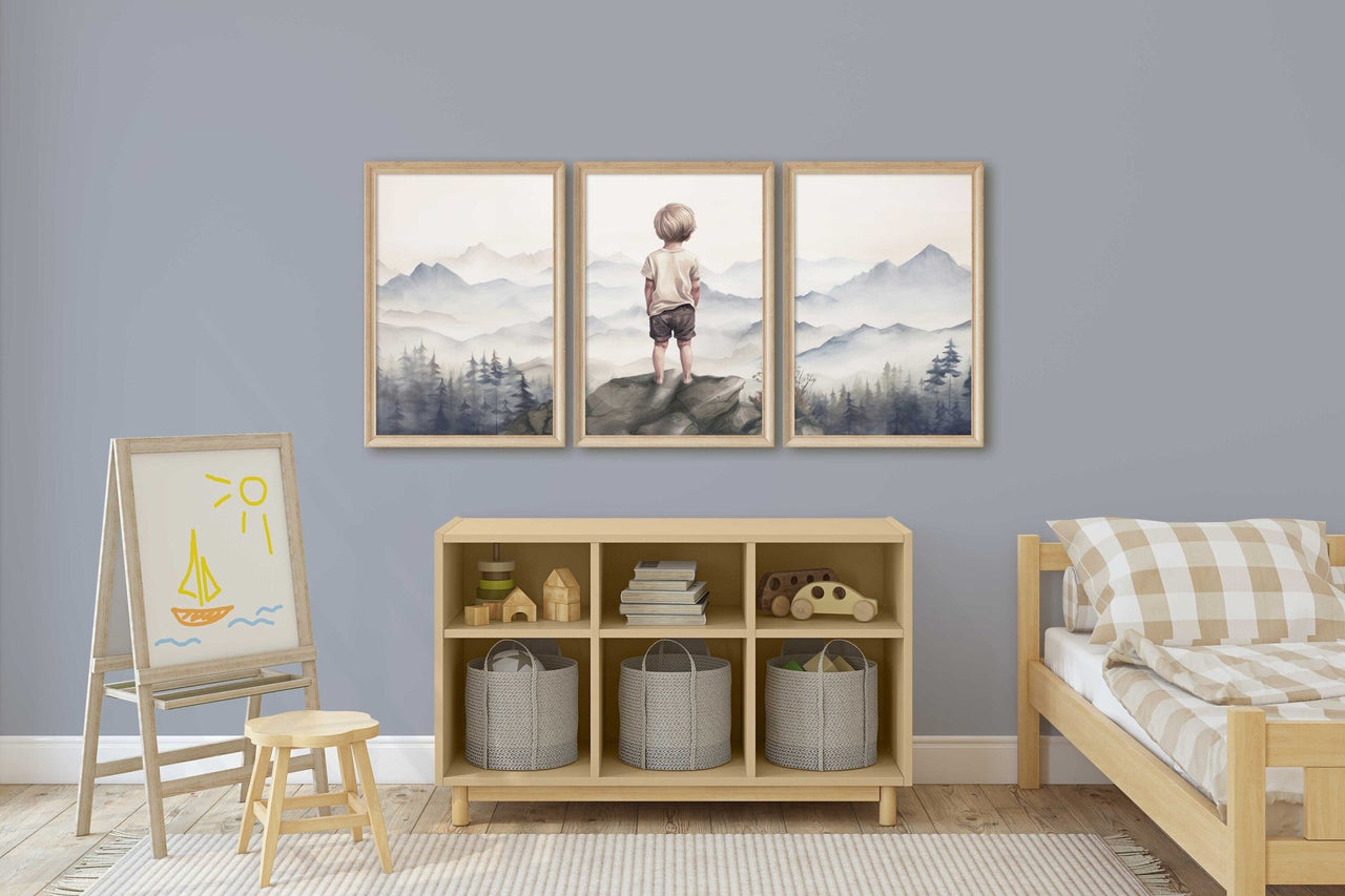 Mountain Wall Art – Nature Boys Room Decor • Set of 3