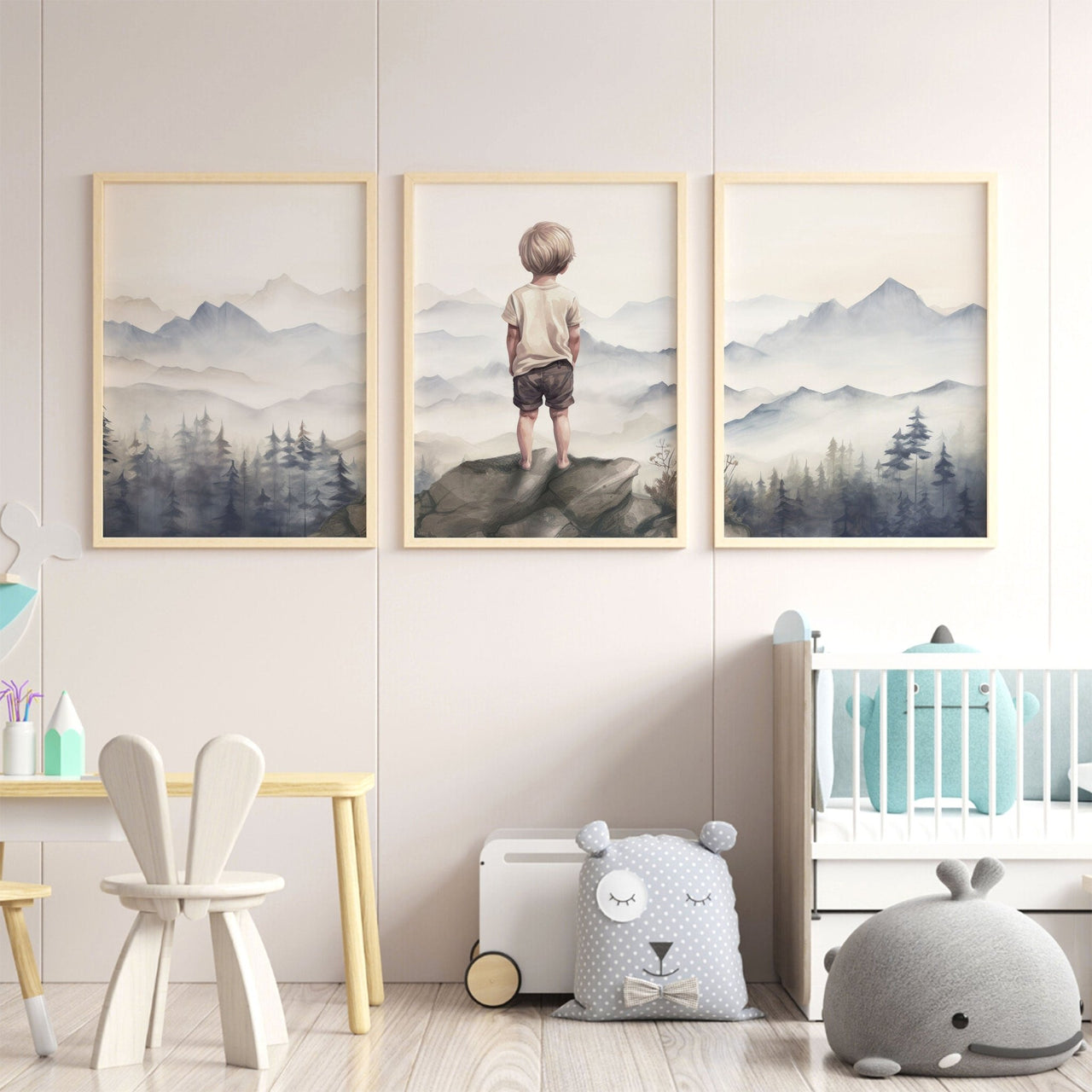 Mountain Wall Art – Nature Boys Room Decor • Set of 3