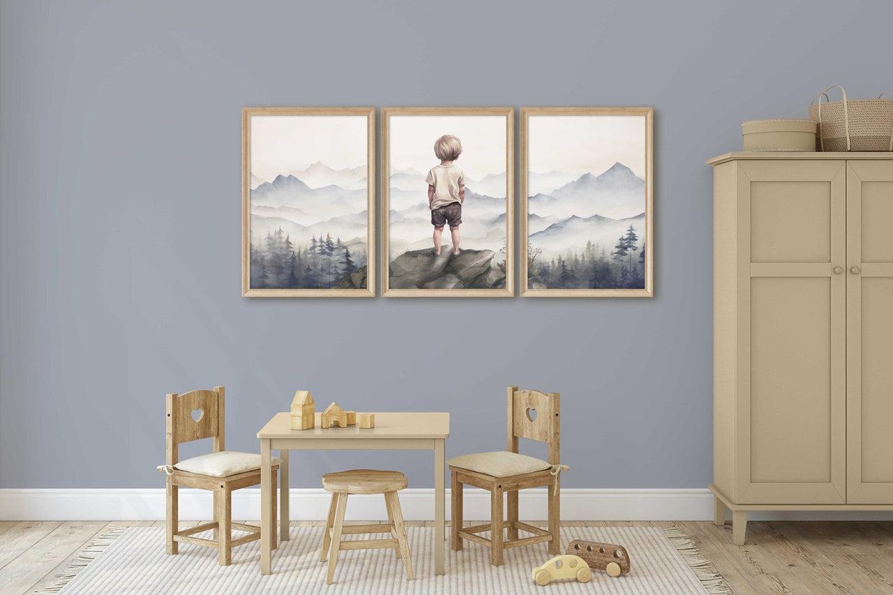 Mountain Wall Art – Nature Boys Room Decor • Set of 3