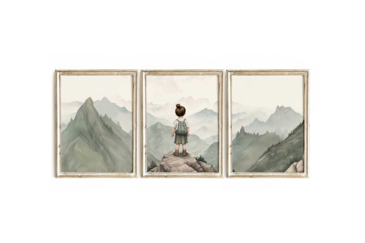 Girl Explorer Wall Art – Adventure Nursery Print • Set of 3