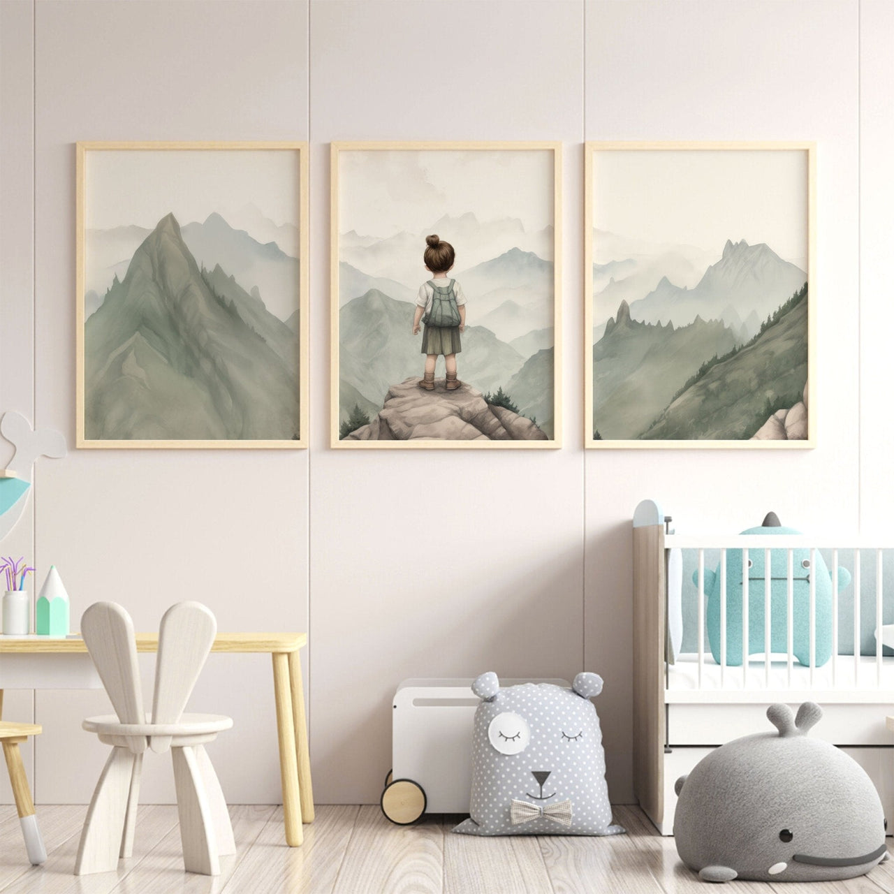 Girl Explorer Wall Art – Adventure Nursery Print • Set of 3