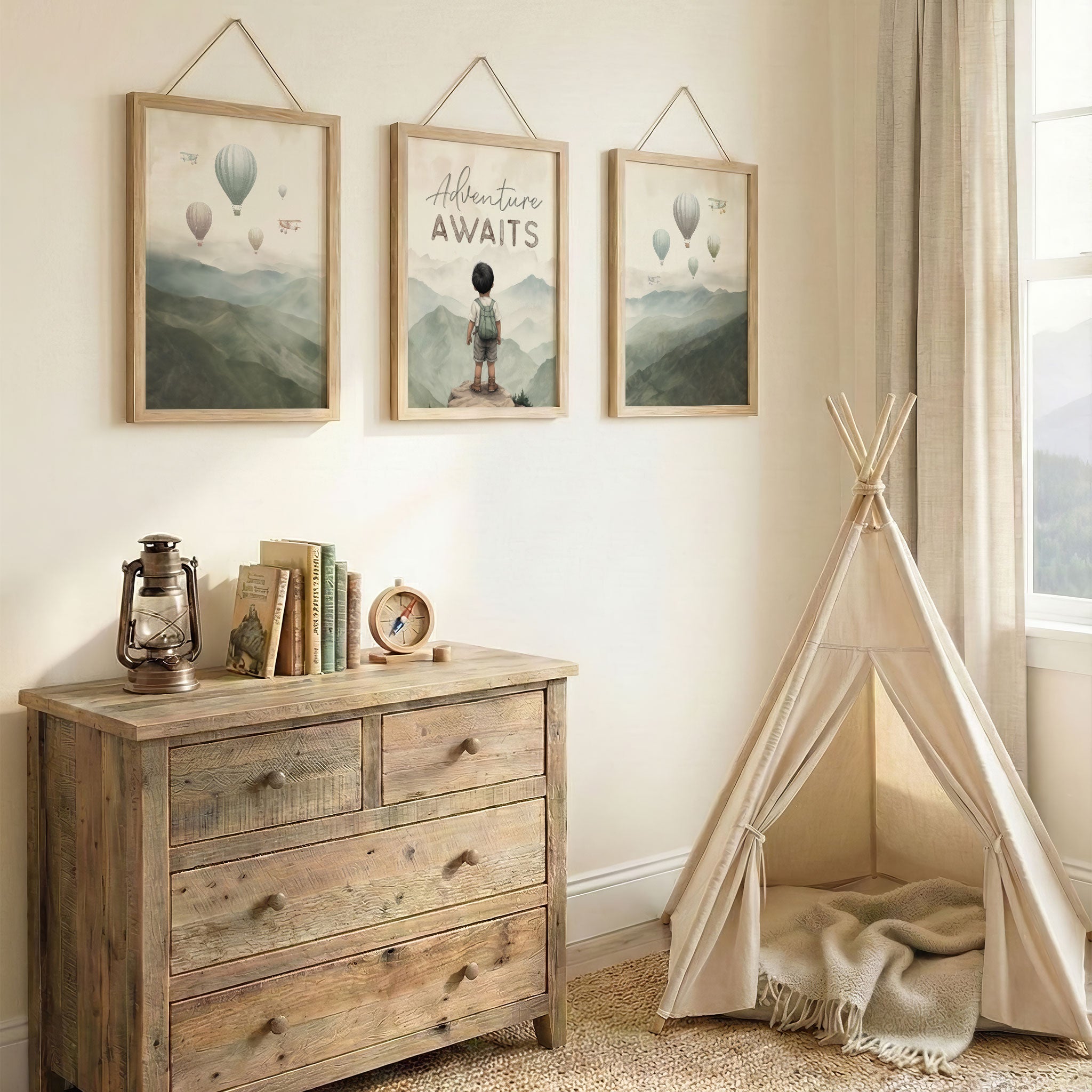 Adventure Nursery Prints – 'Adventure Awaits' Quote Boys Room Decor • Set of 3