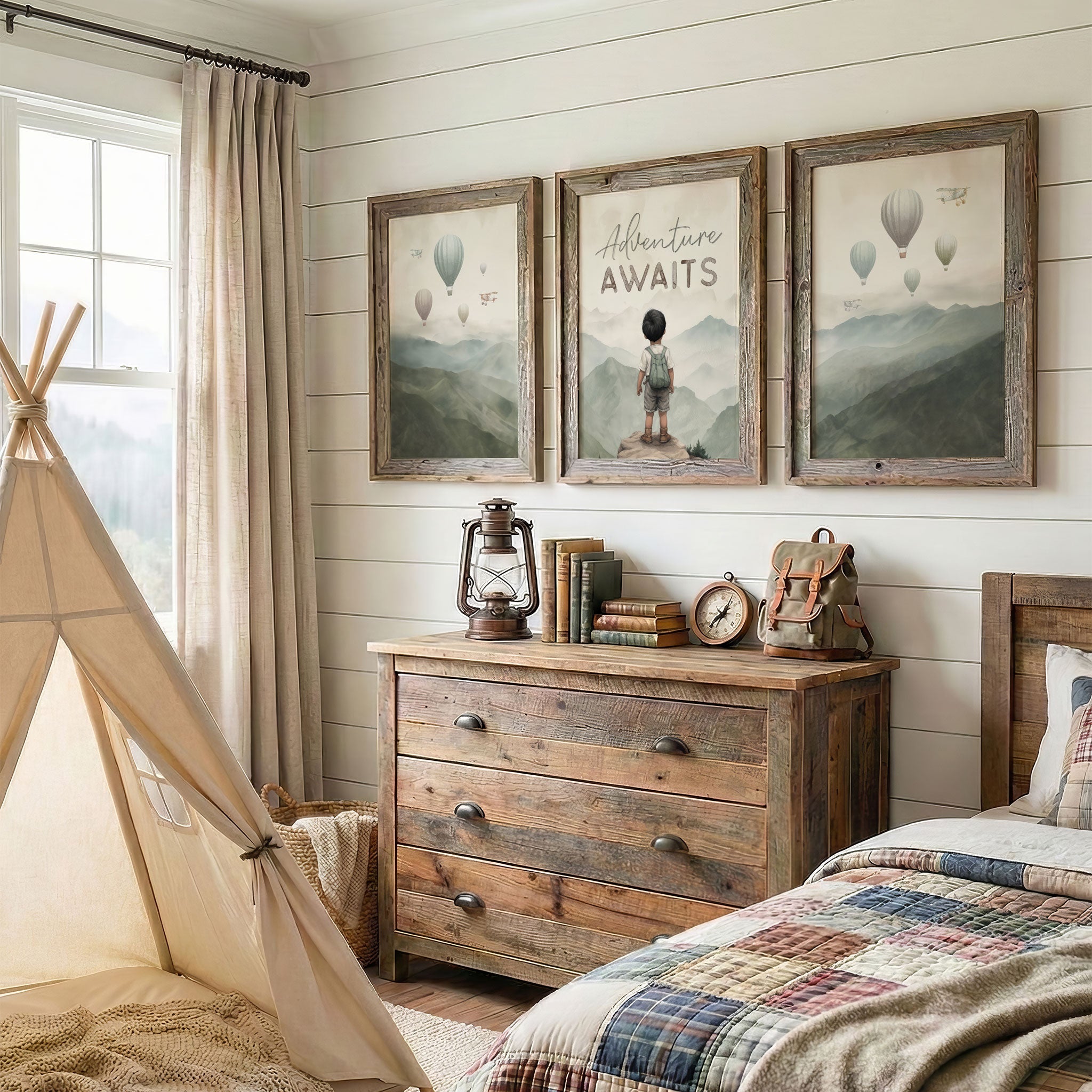 Adventure Nursery Prints – 'Adventure Awaits' Quote Boys Room Decor • Set of 3