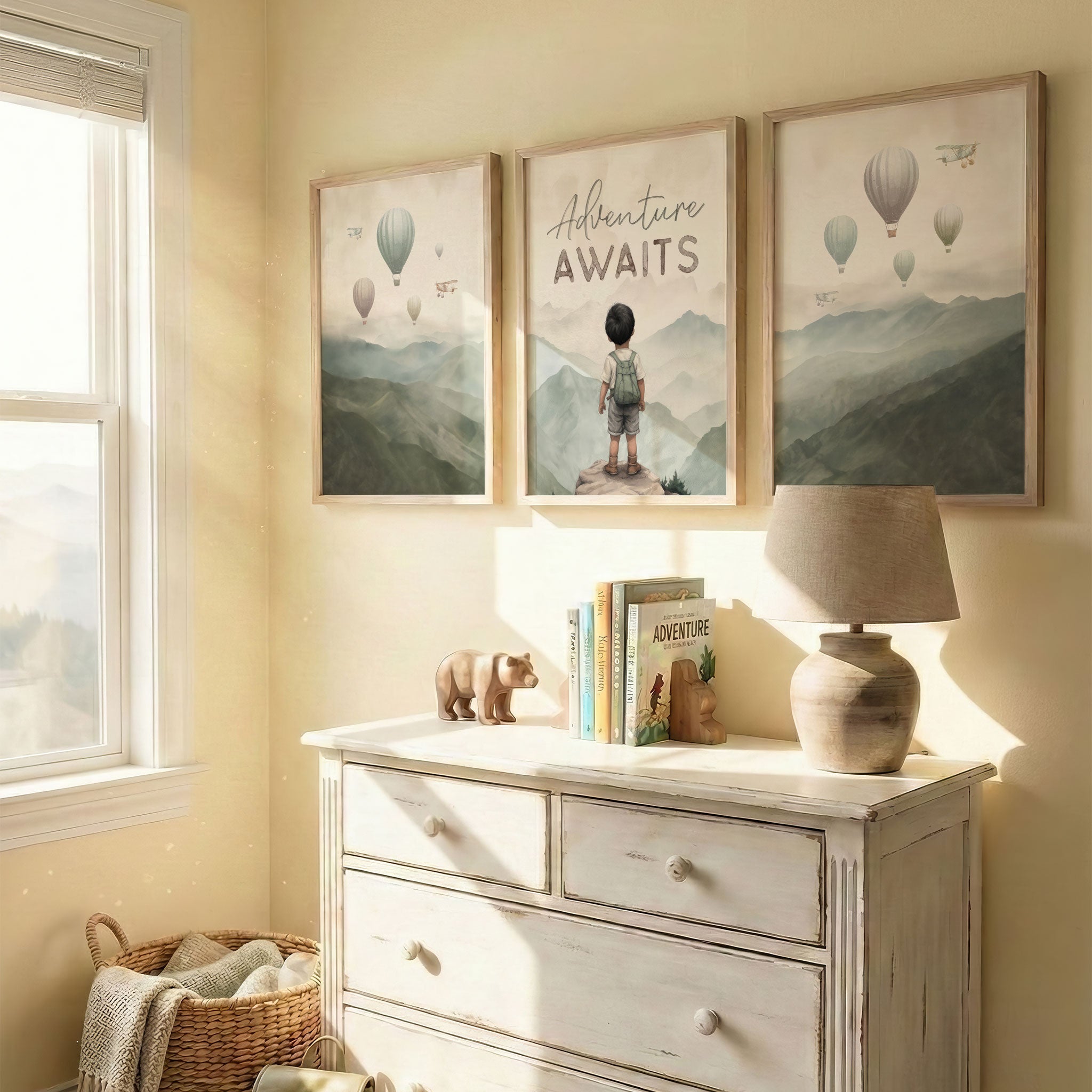 Adventure Nursery Prints – 'Adventure Awaits' Quote Boys Room Decor • Set of 3