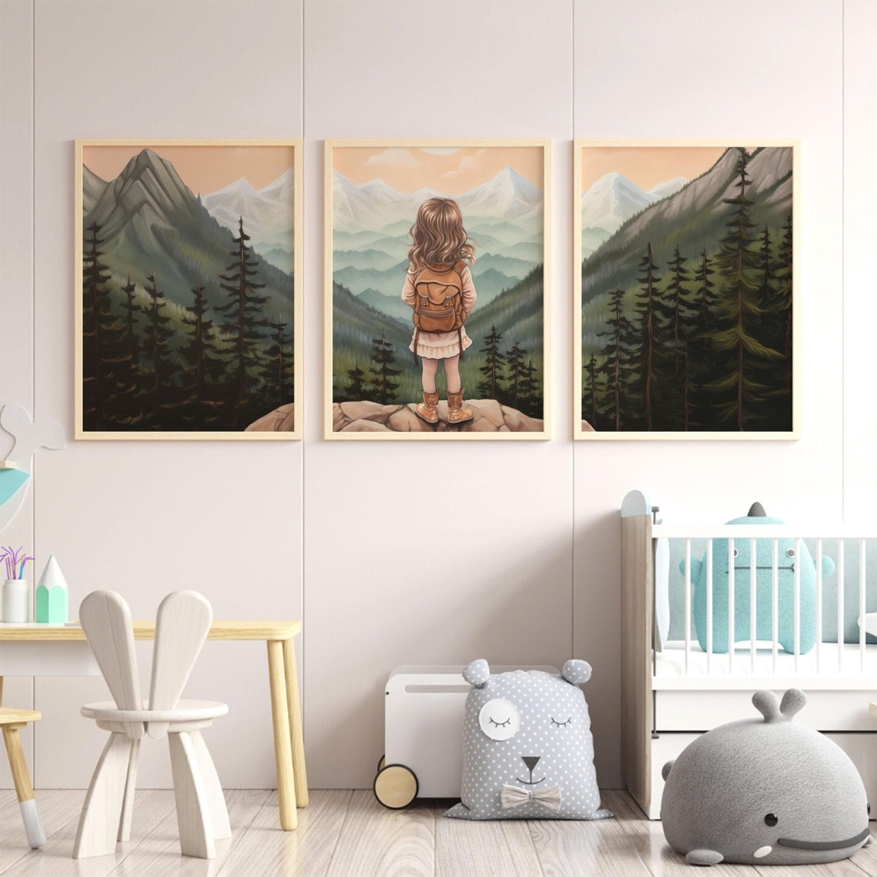 Mountain Wall Art – Adventure Toddler Room Print • Set of 3