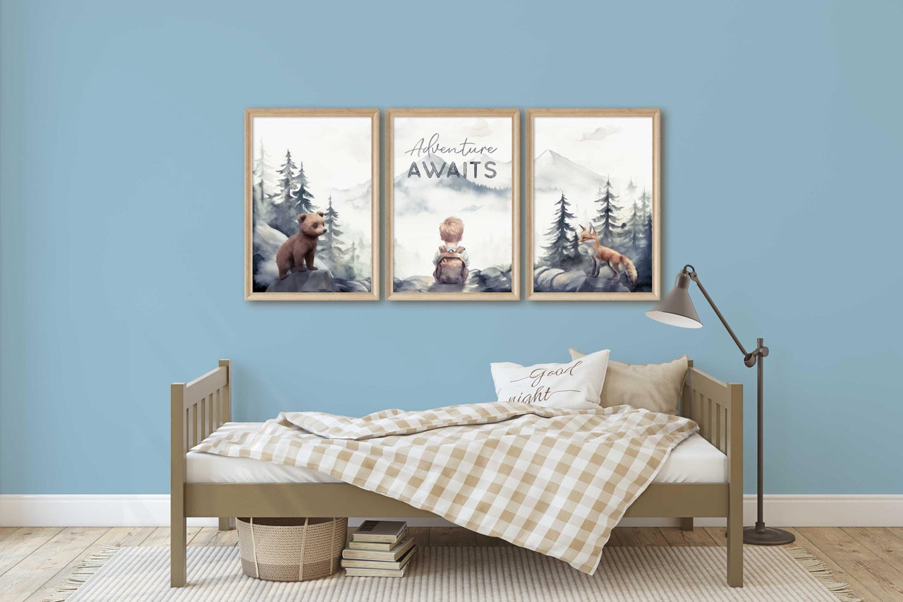 Woodland Animal Wall Art – Adventure Boys Room Print • Set of 3