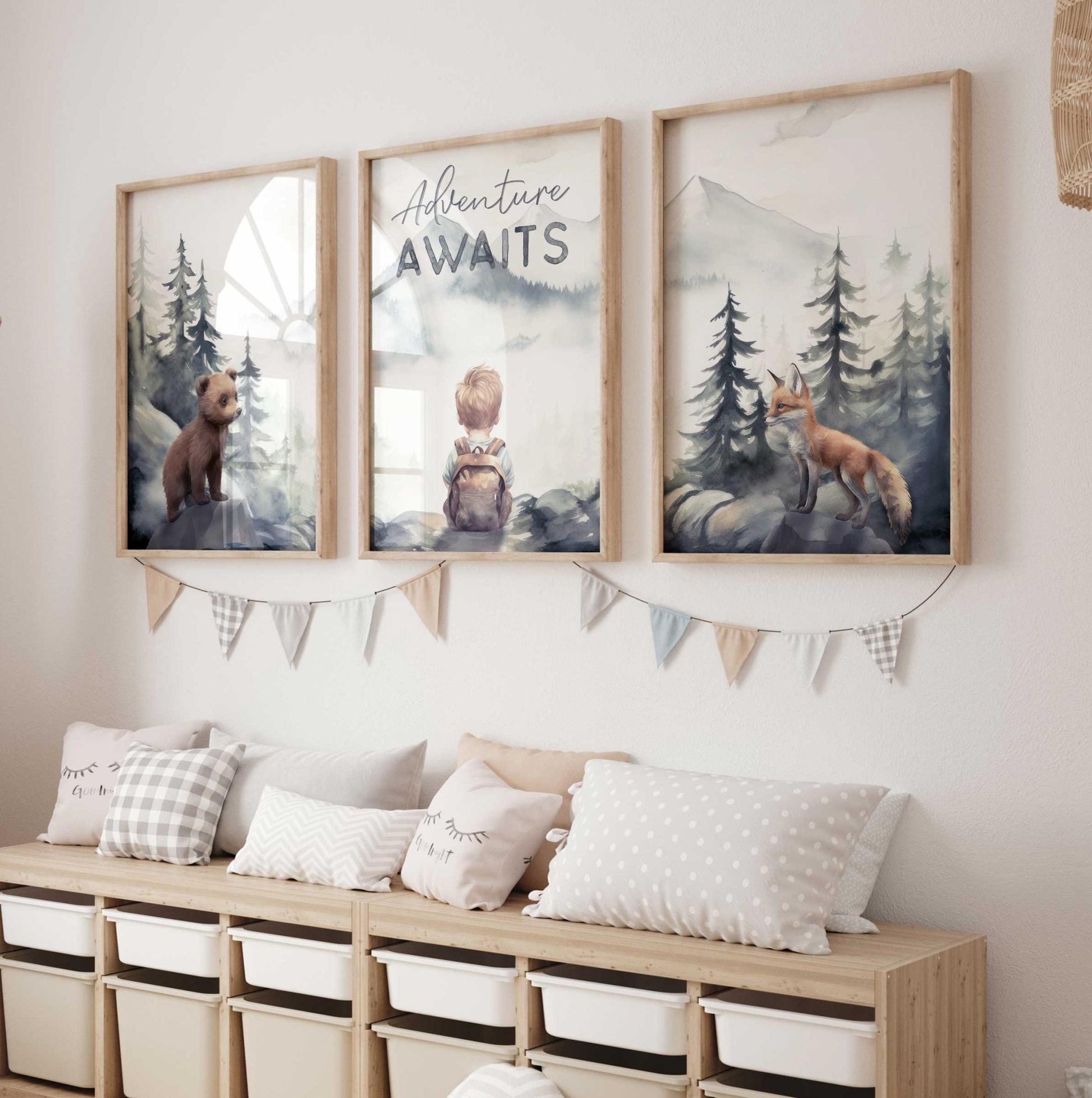 Adventure Nursery Prints, Woodland Animal Decor, Adventure Awaits - WildfieldPrints
