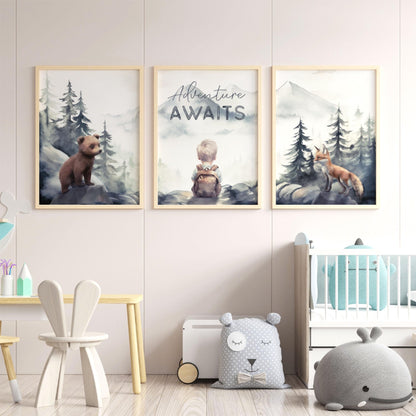 Adventure Nursery Prints, Woodland Animals Wall Decor, Bear & Fox Art - WildfieldPrints