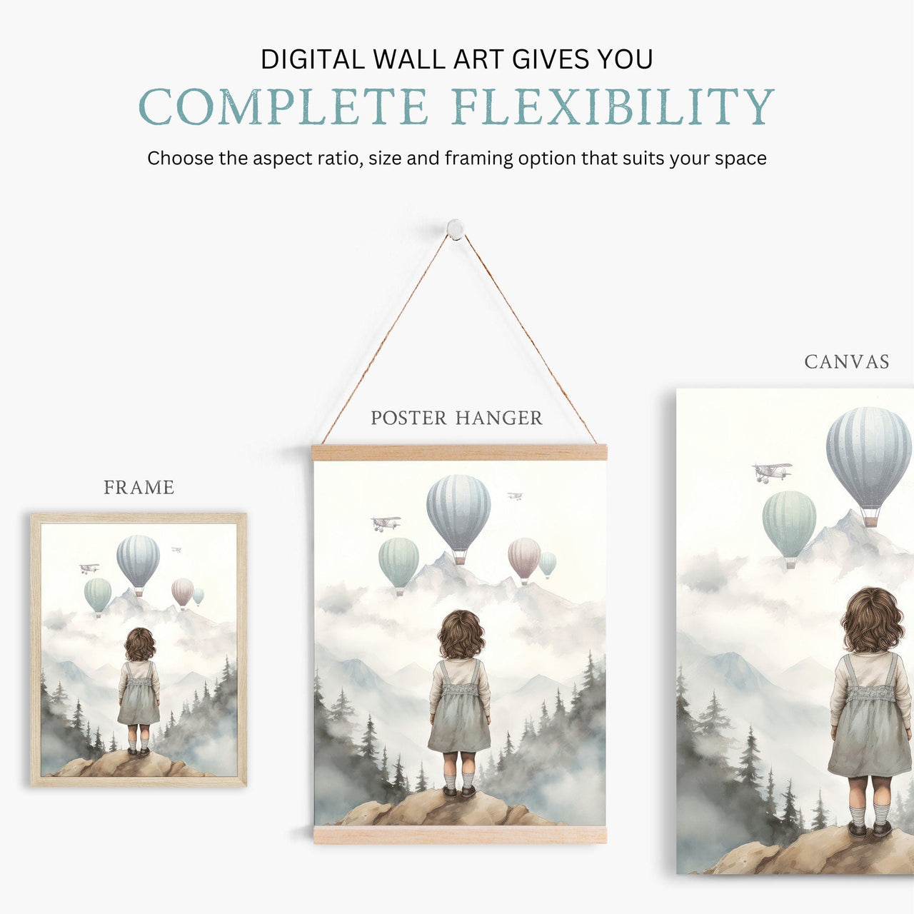 Hot Air Balloon Wall Art – Adventure Girls Room Print