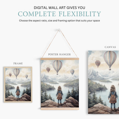 Adventure Nursery Wall Art, Vintage Girl's Room Decor, Hot Air Balloons - WildfieldPrints