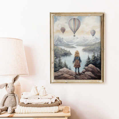Adventure Nursery Wall Art, Vintage Girls Room Decor, Hot Air Balloons - WildfieldPrints