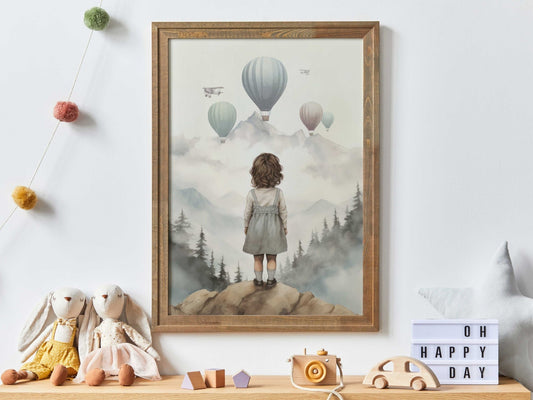 Adventure Nursery Wall Art, Vintage Girls Room Decor, Hot Air Balloons - WildfieldPrints