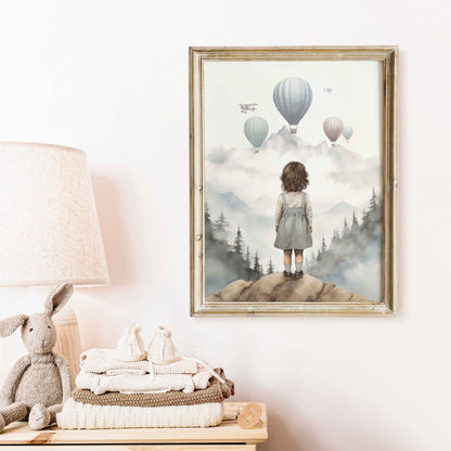 Adventure Nursery Wall Art, Vintage Girls Room Decor, Hot Air Balloons - WildfieldPrints