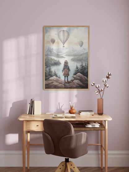 Adventure Nursery Wall Art, Vintage Girl's Room Decor, Hot Air Balloons - WildfieldPrints