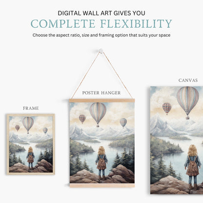 Adventure Nursery Wall Art, Vintage Girls Room Decor, Hot Air Balloons - WildfieldPrints