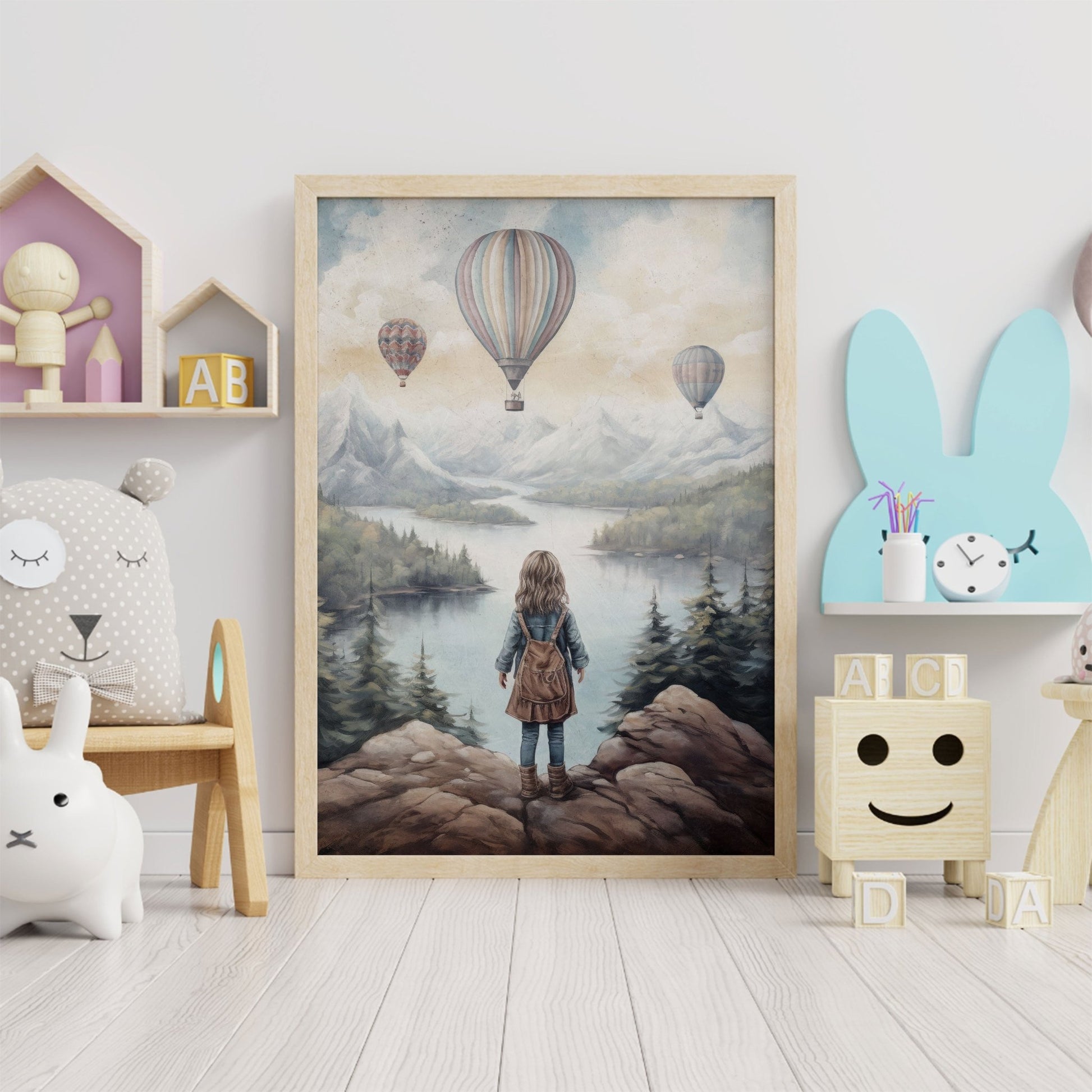 Adventure Nursery Wall Art, Vintage Girl's Room Decor, Hot Air Balloons - WildfieldPrints