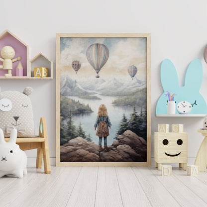 Adventure Nursery Wall Art, Vintage Girls Room Decor, Hot Air Balloons - WildfieldPrints