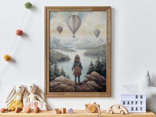 Adventure Nursery Wall Art, Vintage Girl's Room Decor, Hot Air Balloons - WildfieldPrints