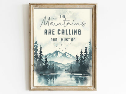 Adventure Quote Wall Art, The Mountains Are Calling, Nature Decor - WildfieldPrints