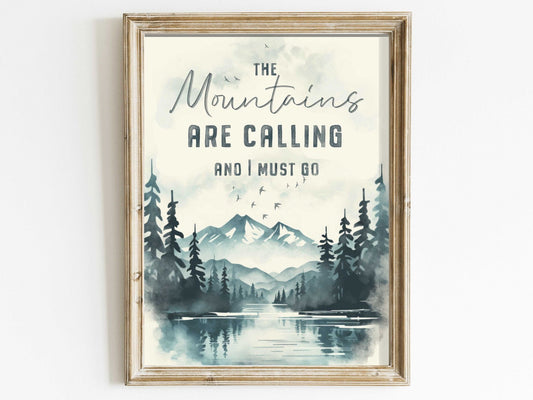 Adventure Quote Wall Art, The Mountains Are Calling, Nature Decor - WildfieldPrints