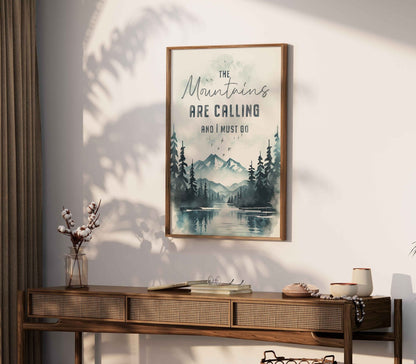Adventure Quote Wall Art, The Mountains Are Calling, Nature Decor - WildfieldPrints
