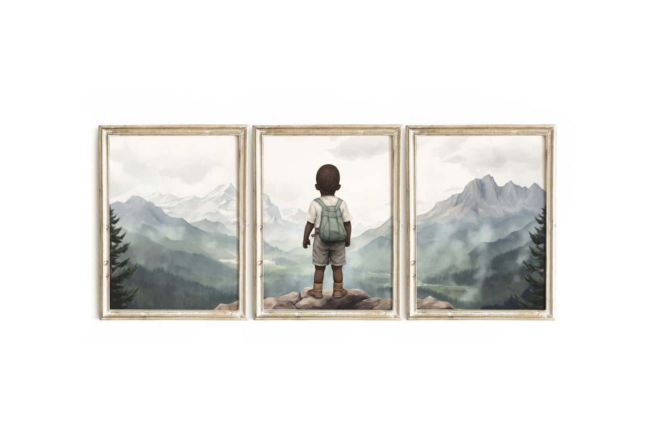 Afro - American Boy Wall Art – Adventure Nursery Print • Set of 3