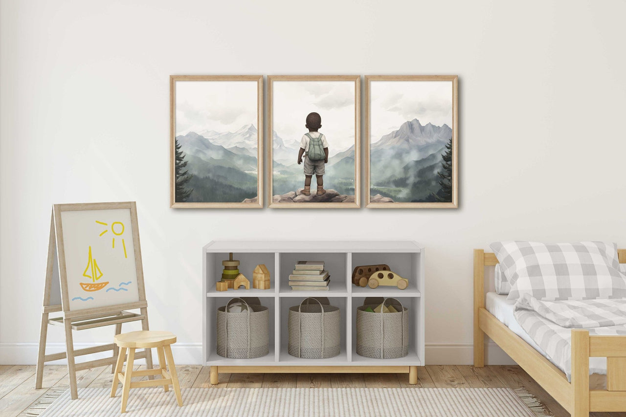 Afro - American Boy Wall Art – Adventure Nursery Print • Set of 3