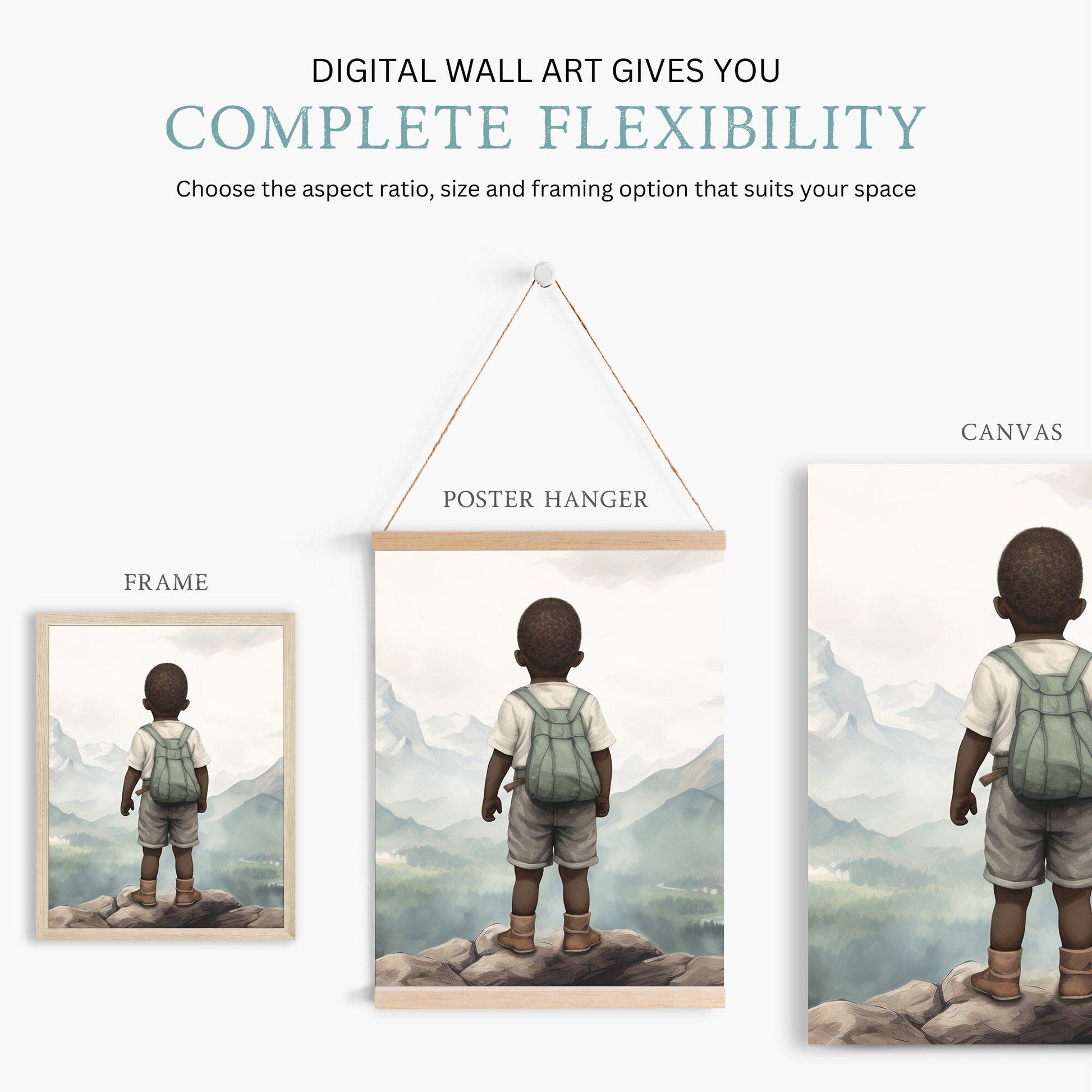 Adventure Toddler Decor, Black Boy Nursery Wall Art, Nature Prints - WildfieldPrints