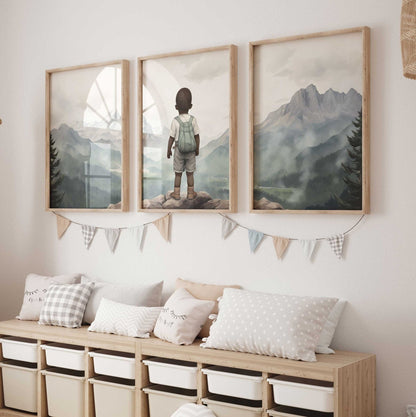 Adventure Toddler Decor, Black Boy Nursery Wall Art, Nature Prints - WildfieldPrints