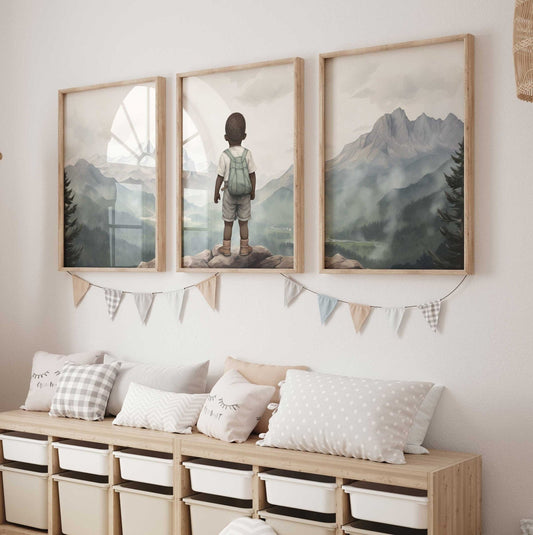 Adventure Toddler Decor, Black Boy Nursery Wall Art, Nature Prints - WildfieldPrints