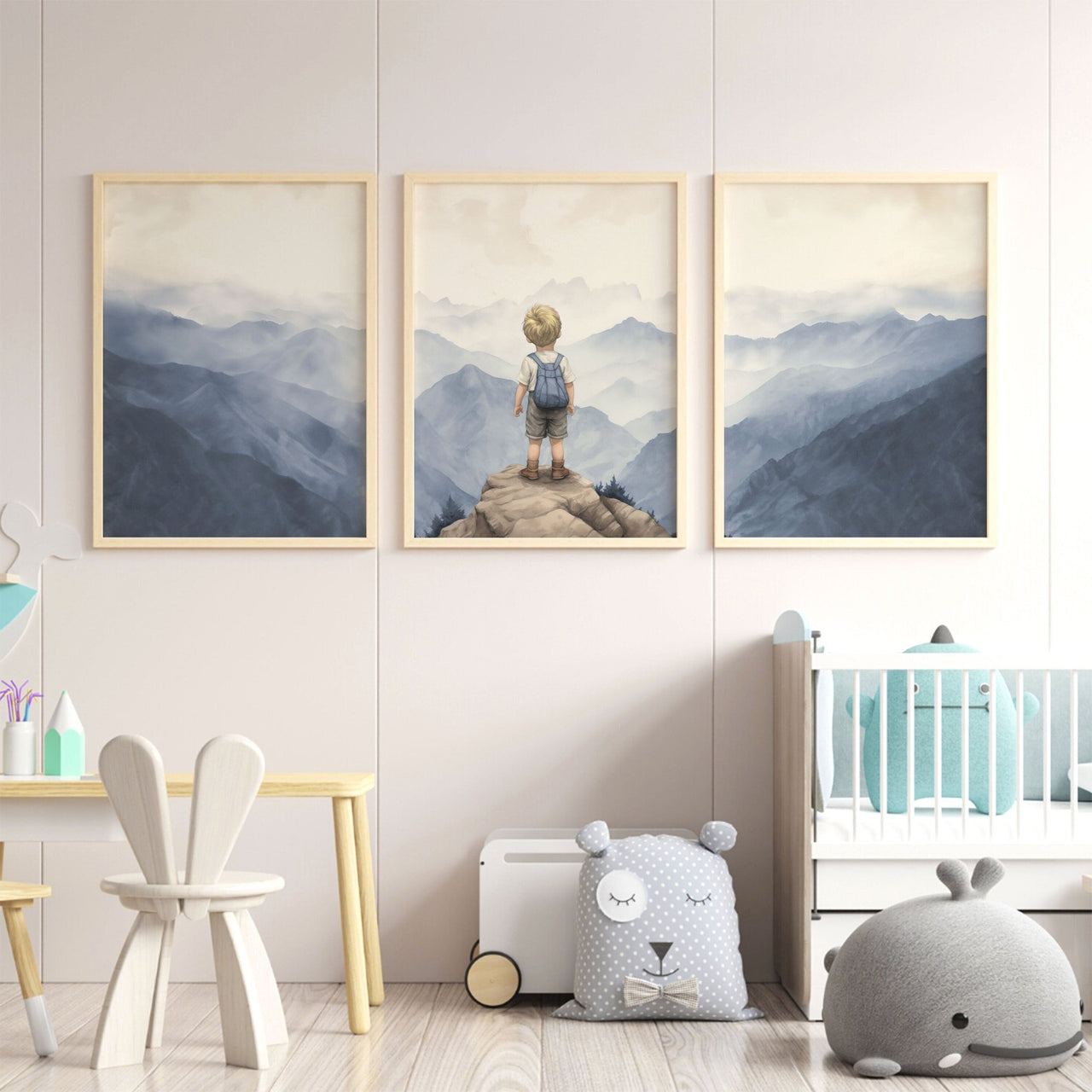Blue Mountains Wall Art – Nature Boys Room Print • Set of 3