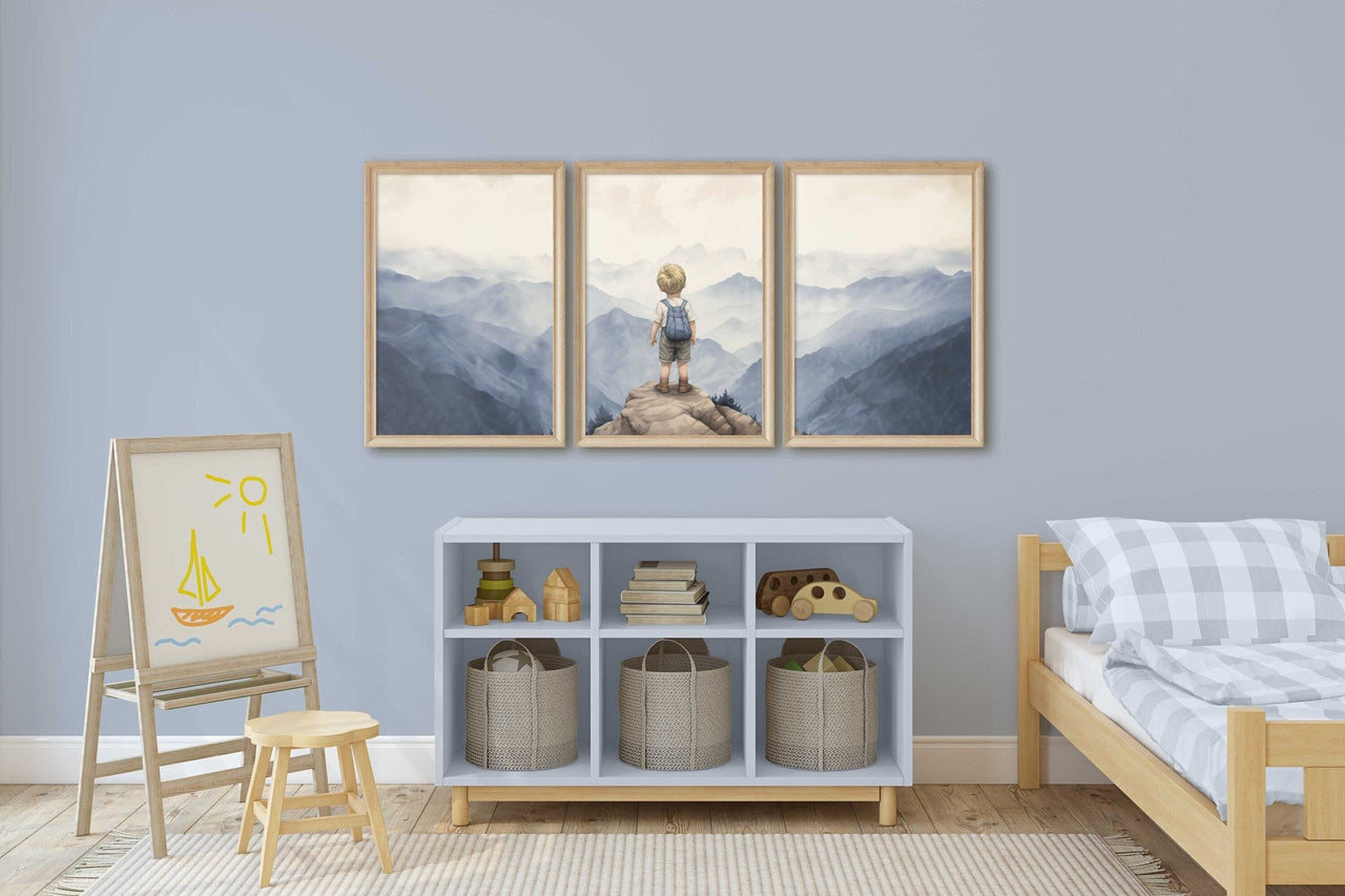 Blue Mountains Wall Art – Nature Boys Room Print • Set of 3