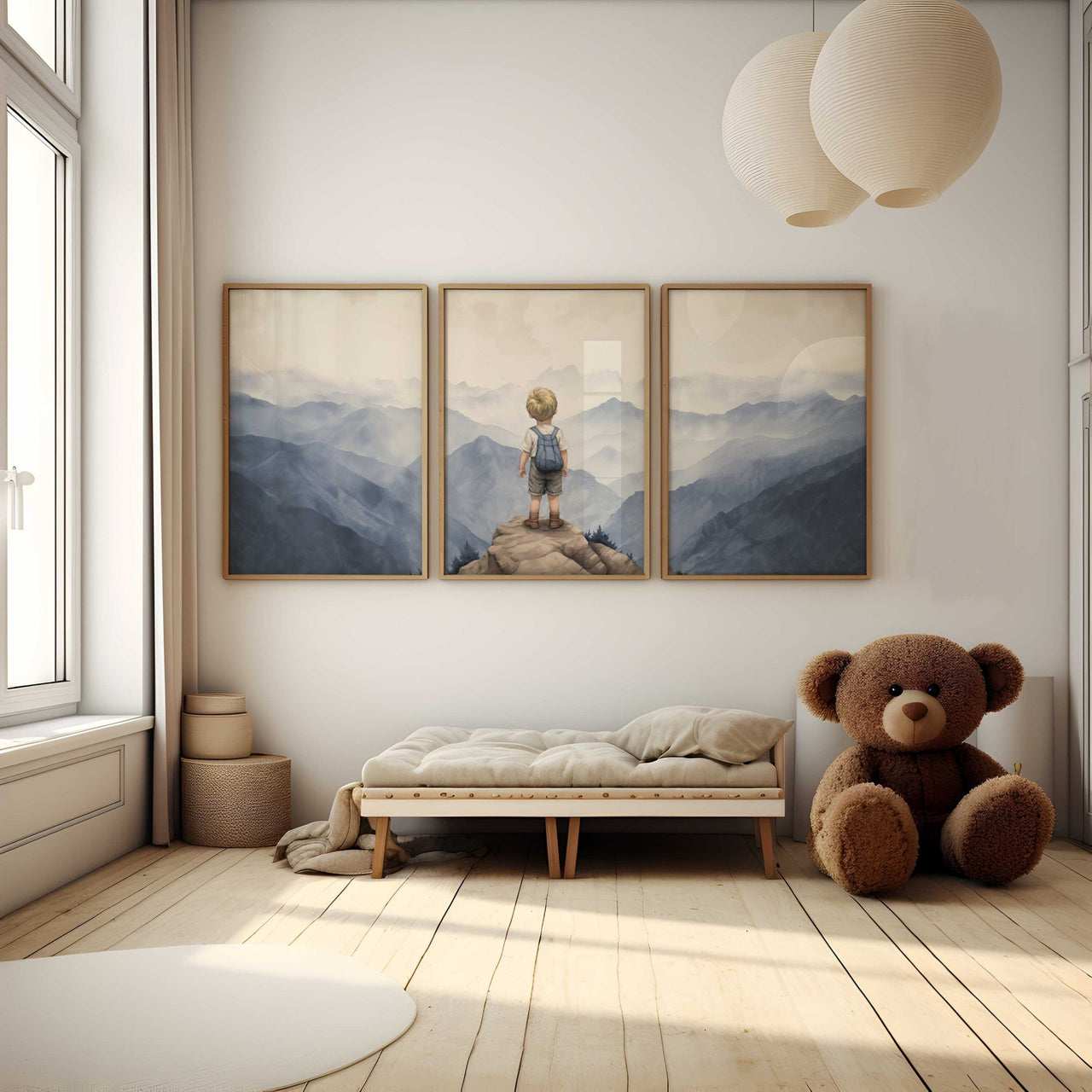 Blue Mountains Wall Art – Nature Boys Room Print • Set of 3