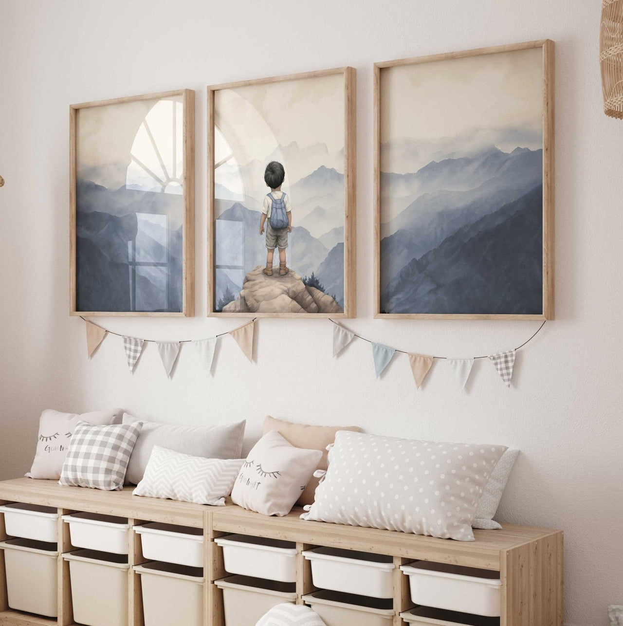 Blue Mountains Wall Art – Nature Boys Room Print • Set of 3