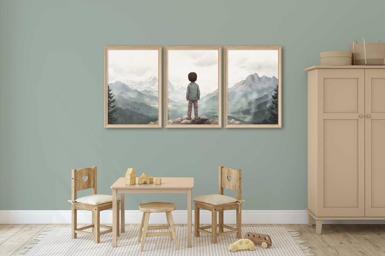 Green Mountains Wall Art – Adventure Boys Room Print • Set of 3
