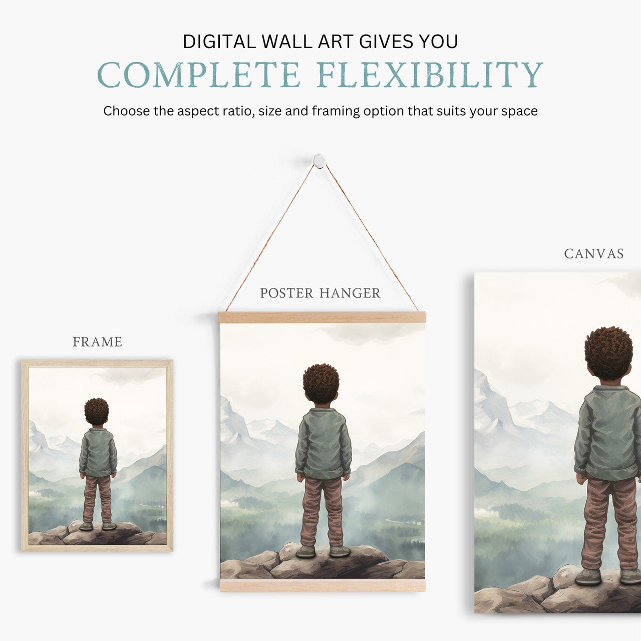 Green Mountains Wall Art – Adventure Boys Room Print • Set of 3