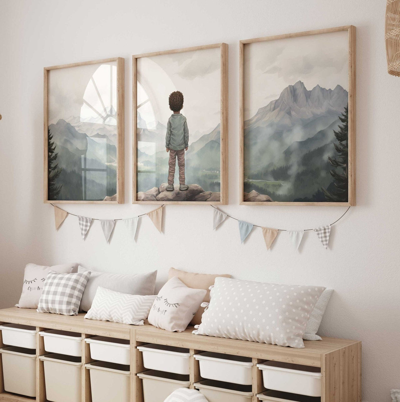 Green Mountains Wall Art – Adventure Boys Room Print • Set of 3