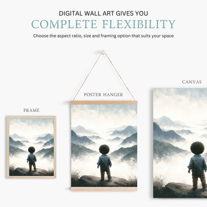 Adventure Toddler Decor, Mountain Nursery Wall Art, Black Boy Prints - WildfieldPrints