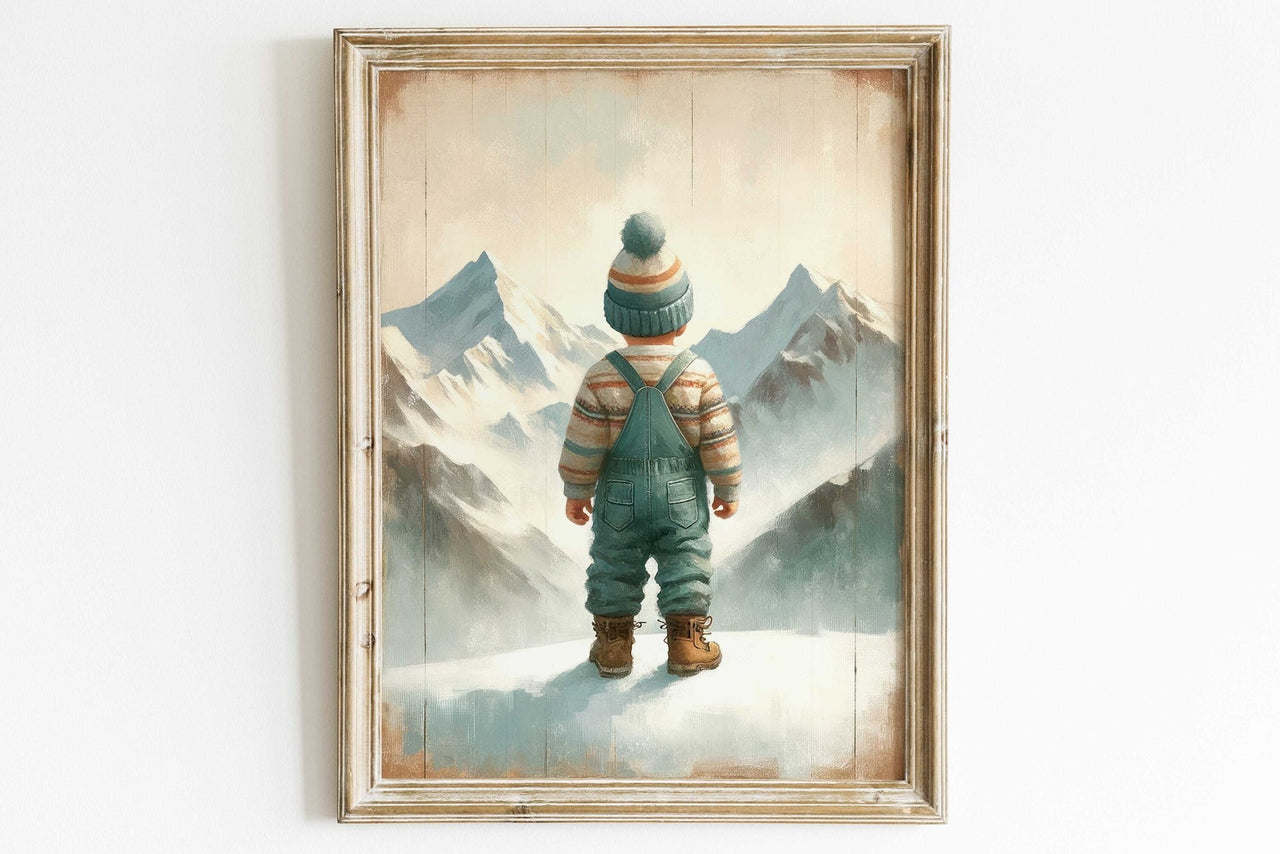 Snowy Mountain Wall Art – Adventure Boys Room Print