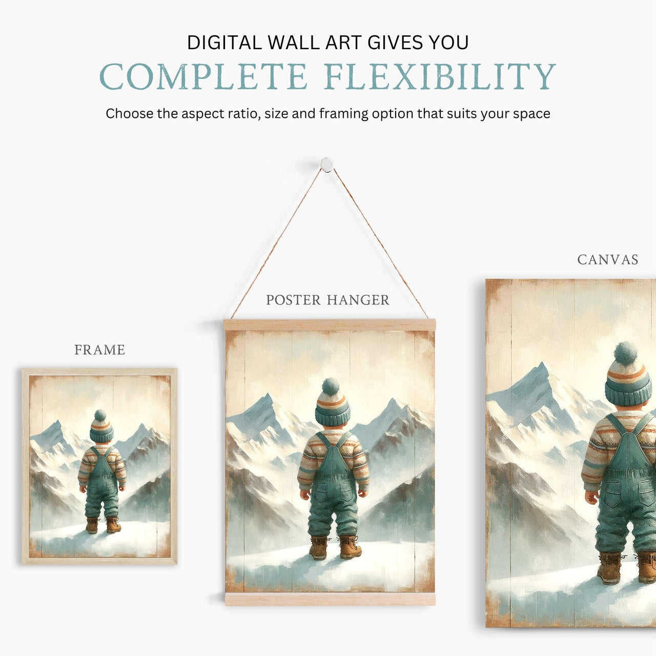 Snowy Mountain Wall Art – Adventure Boys Room Print