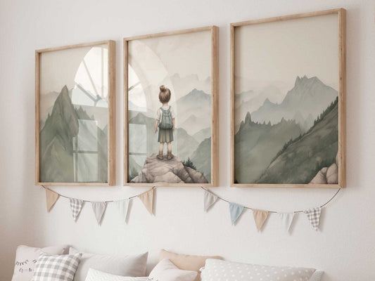 Adventure Toddler Decor, Vintage Nursery Art, Hiking Wall Print - WildfieldPrints