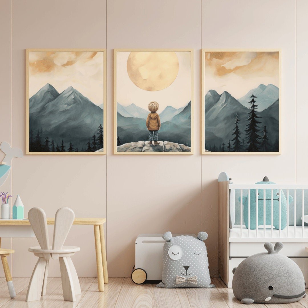 Young Explorer Wall Art – Adventure Boys Room Print • Set of 3