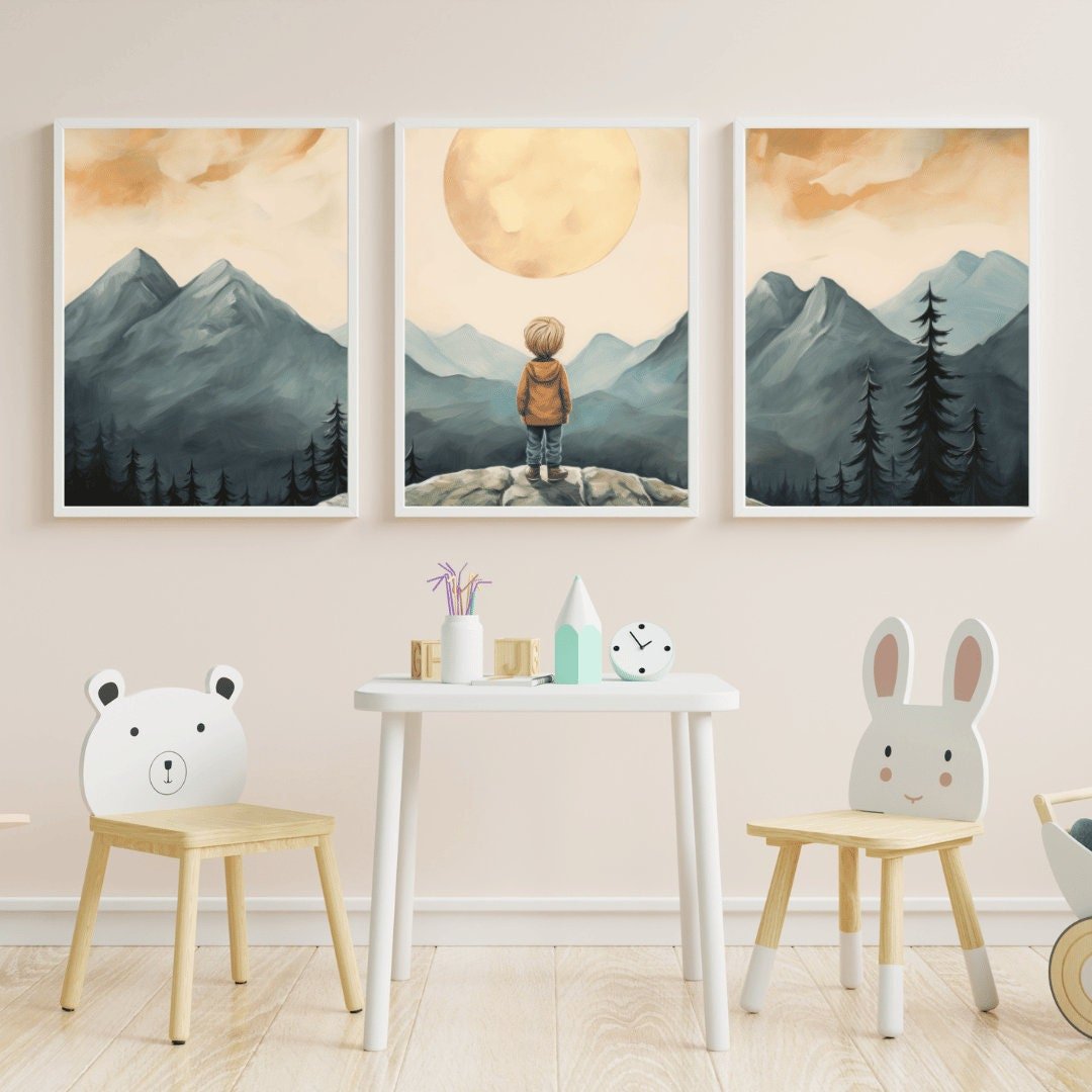 Young Explorer Wall Art – Adventure Boys Room Print • Set of 3