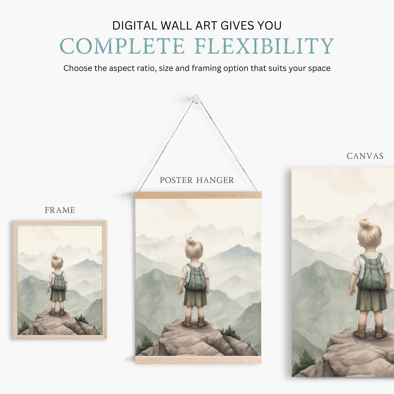 Mountain Adventure Wall Art – Nature Girls Room Print • Set of 3