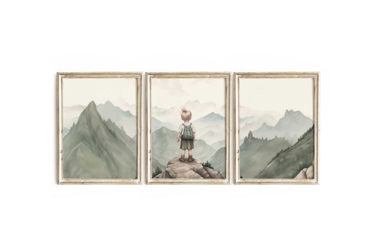 Mountain Adventure Wall Art – Nature Girls Room Print • Set of 3