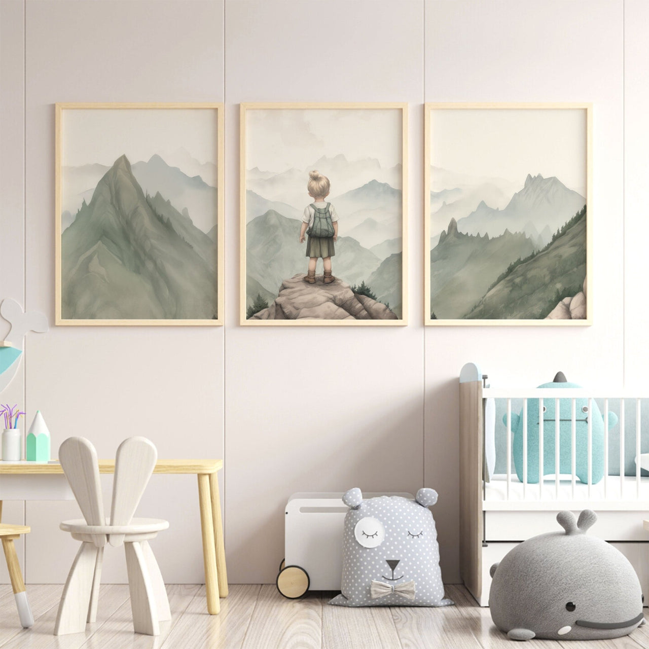 Mountain Adventure Wall Art – Nature Girls Room Print • Set of 3