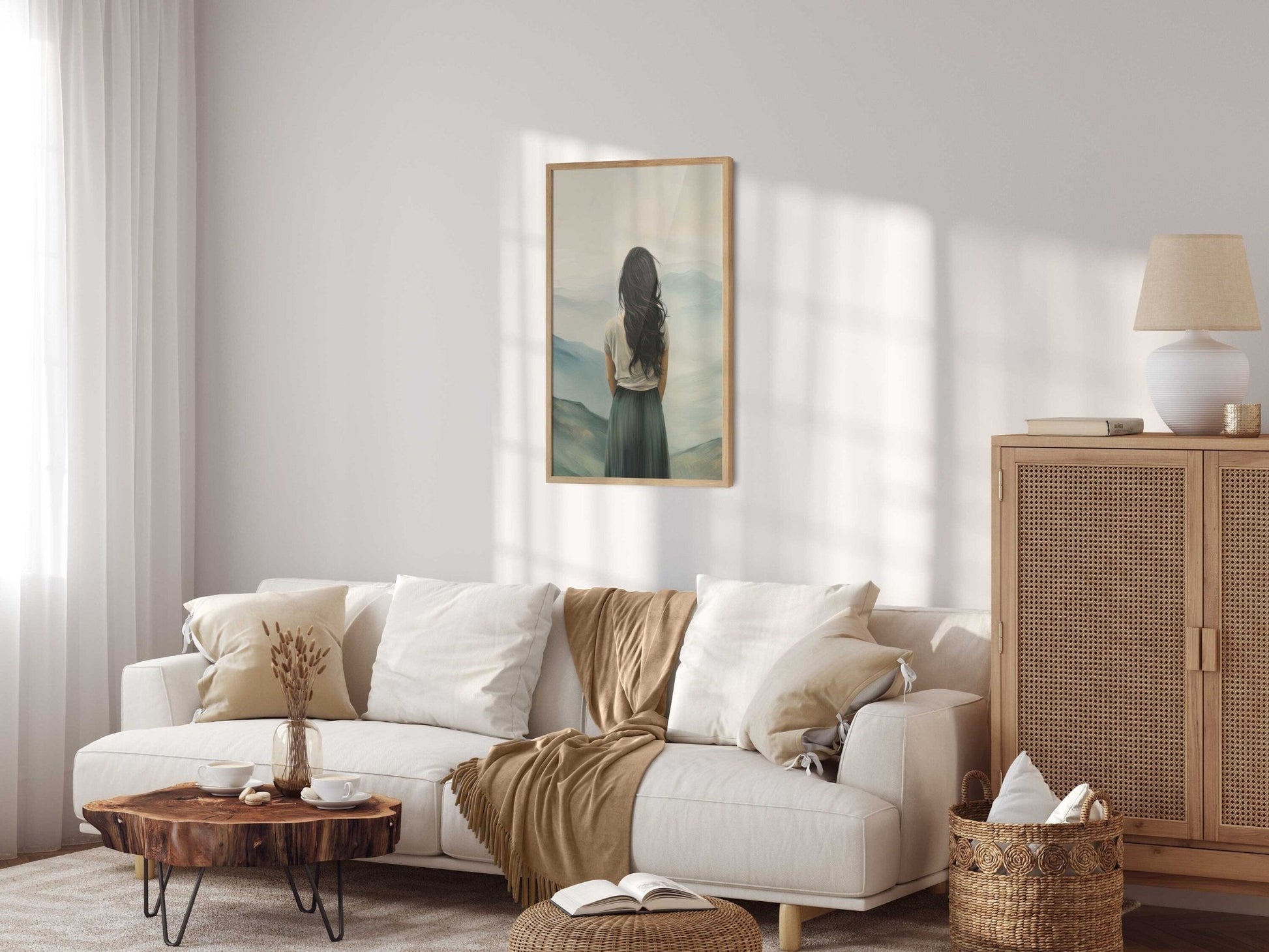 Adventure Wall Art, Mountain Decor, Woman on a Peak Print, Teal Home Accent - WildfieldPrints